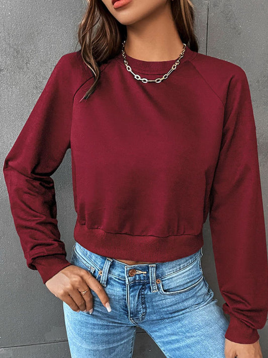 PREORDER Raglan Sleeve Round Neck Cropped Sweatshirt 12/29