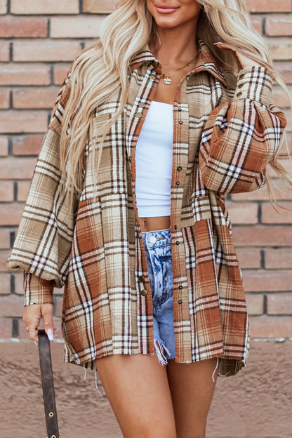 PREORDER Plaid Snap Down Dropped Shoulder Shacket