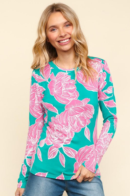 Floral Round Neck Long Sleeve T-Shirt