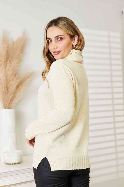 Long Sleeve Turtleneck Sweater with Side Slit