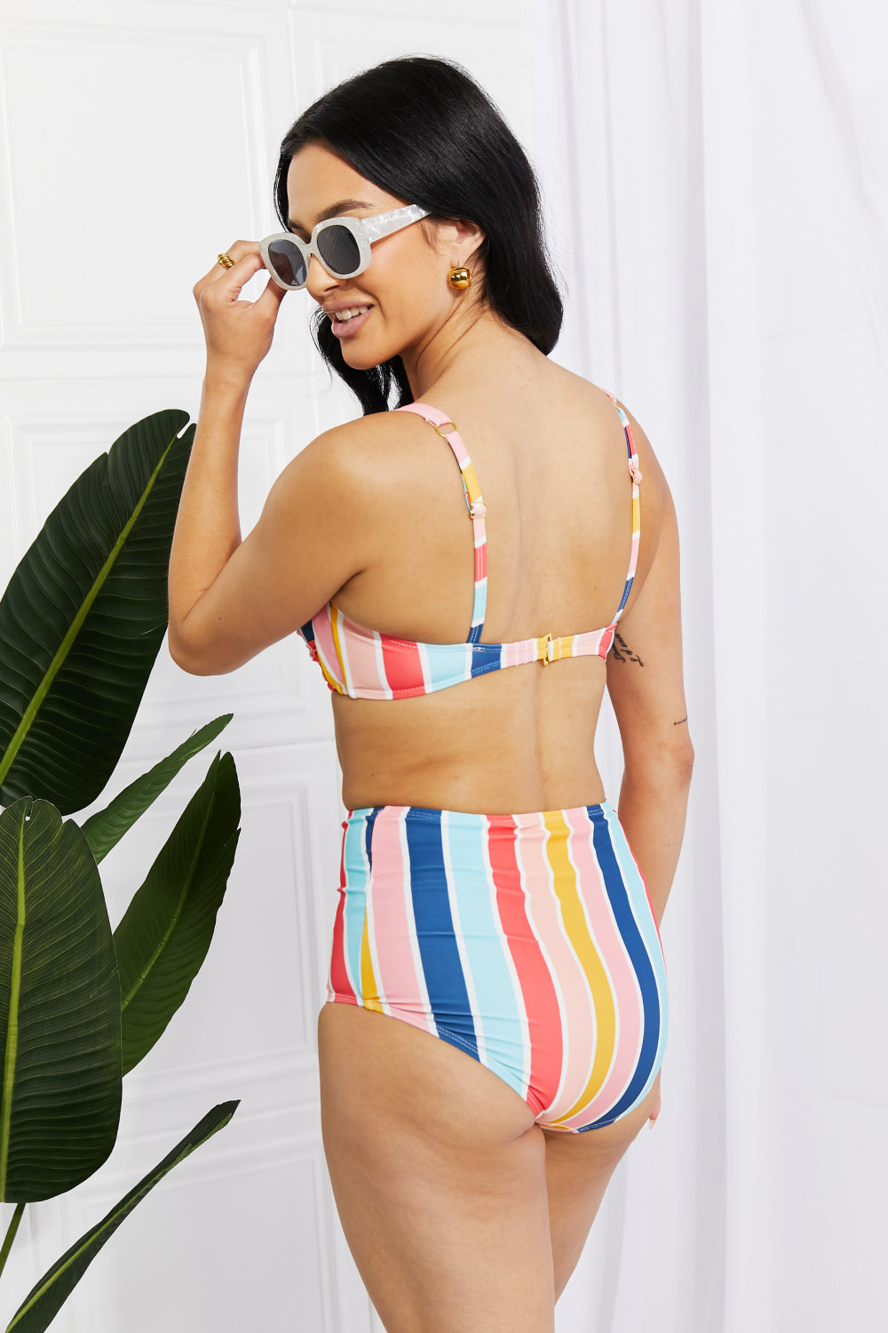 Take A Dip Twist High-Rise Swimsuit Bikini in Stripe