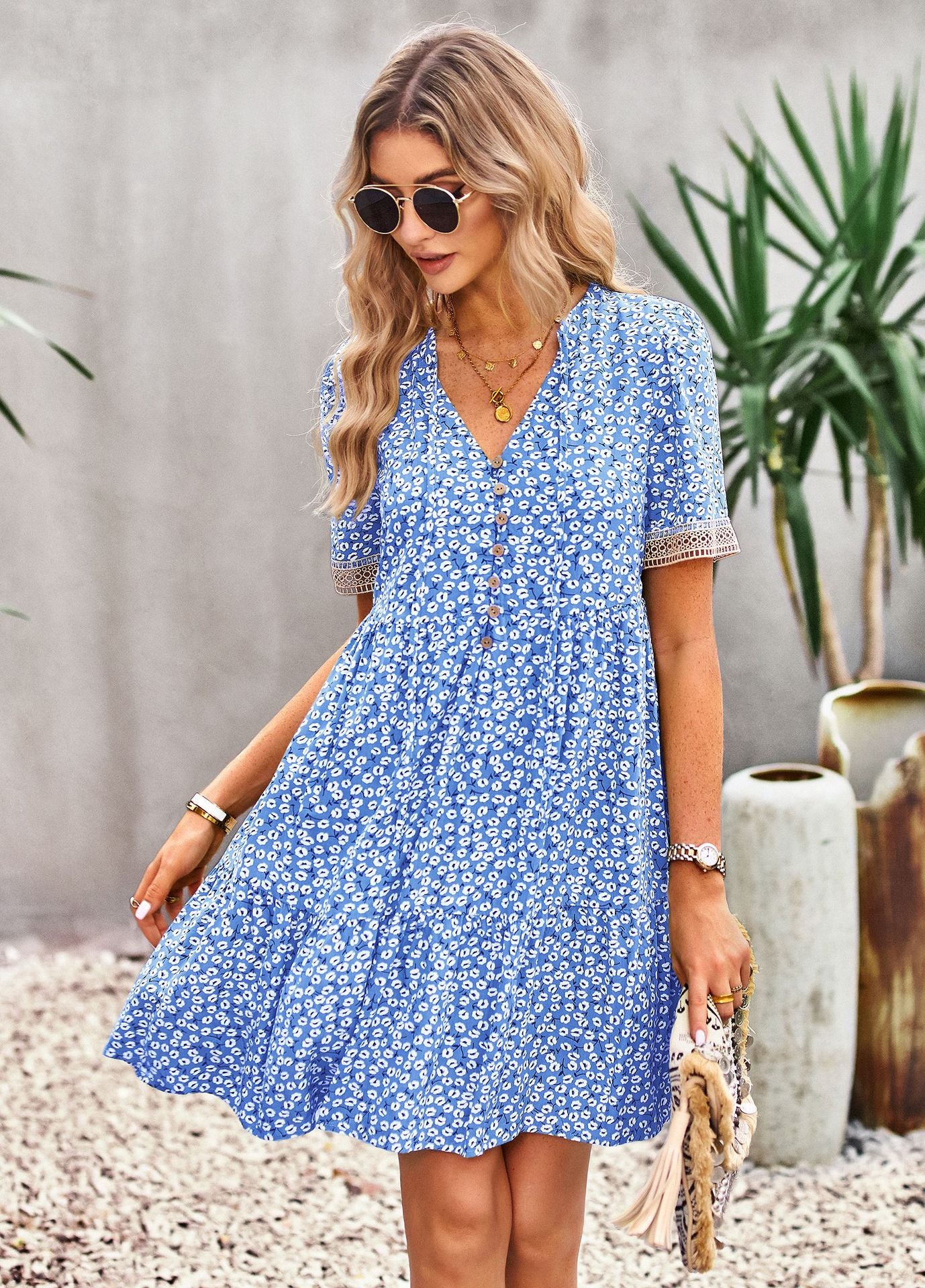 White floral button down clearance dress