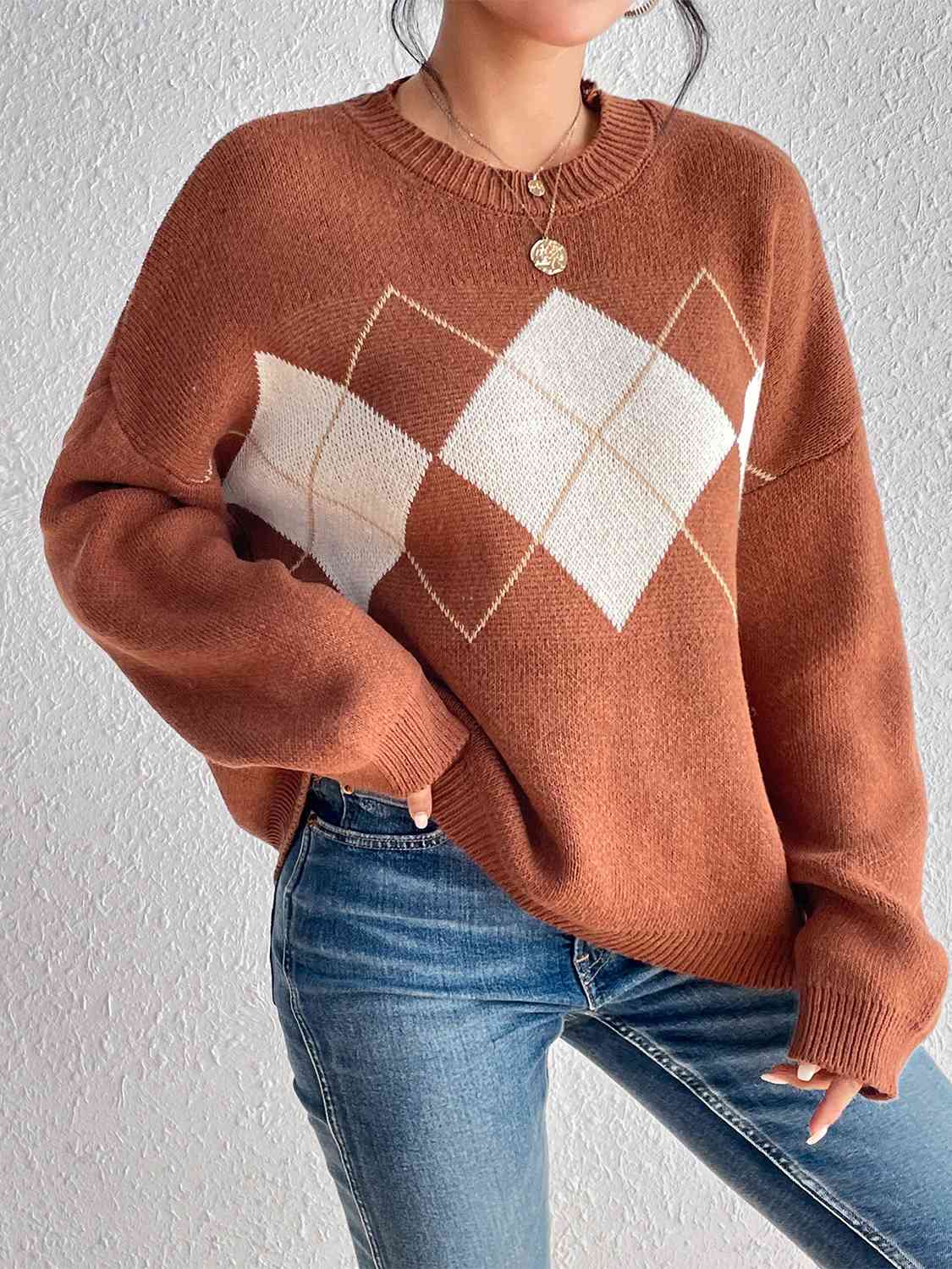 Geometric Dropped Shoulder Sweater