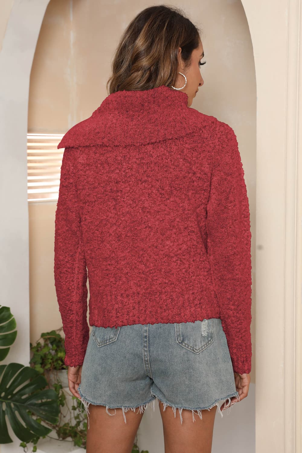 Asymmetrical Neck Long Sleeve Pullover Sweater