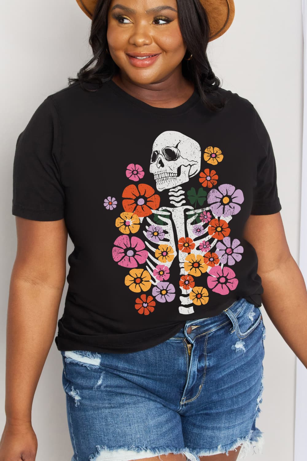 Simply Love Simply Love Skeleton & Flower Graphic Cotton Tee