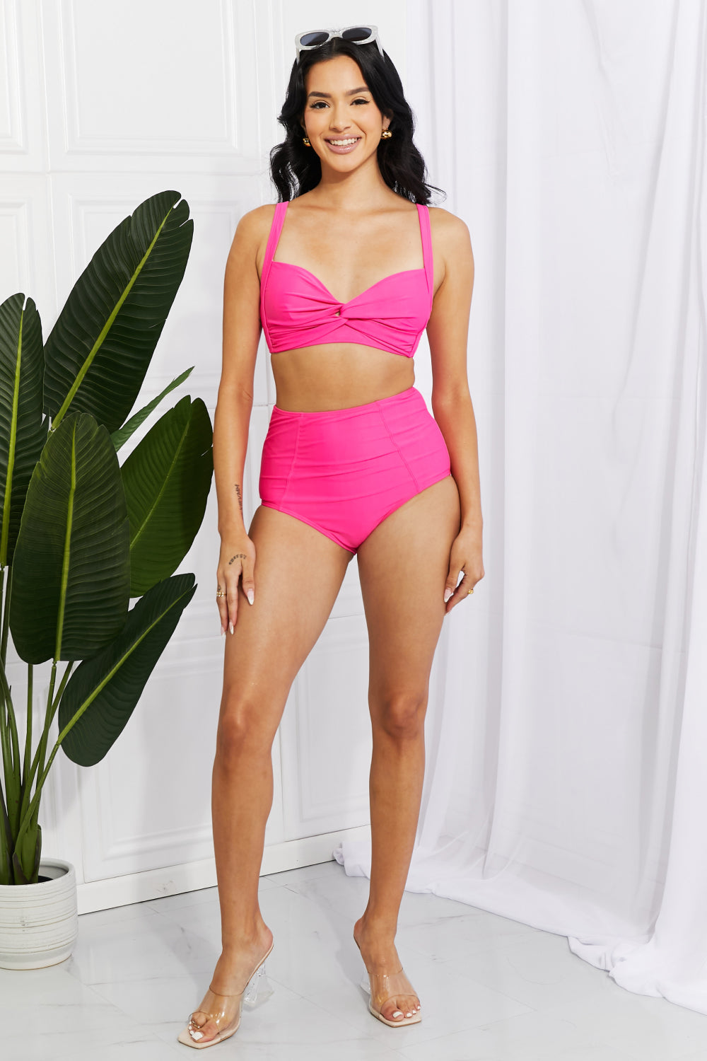 Take A Dip Twist High-Rise Swimsuit Bikini in Pink
