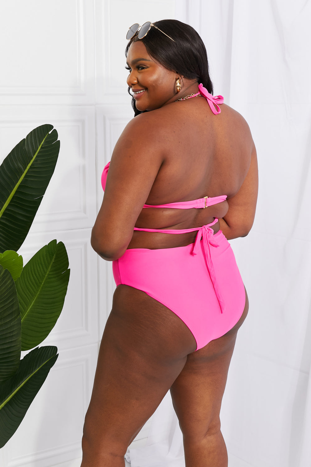 Summer Splash Halter Swimsuit Bikini Set in Pink