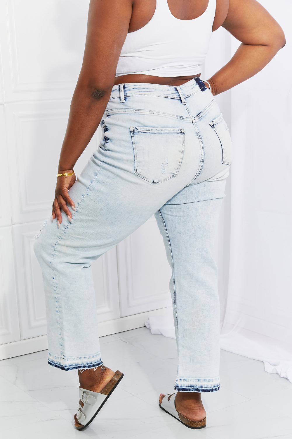 RISEN Full Size Camille Acid Wash Crop Straight Jeans
