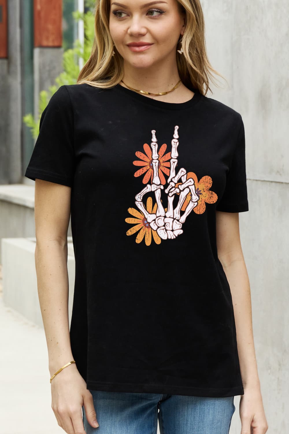 Simply Love Skeleton Hand Graphic Cotton Tee