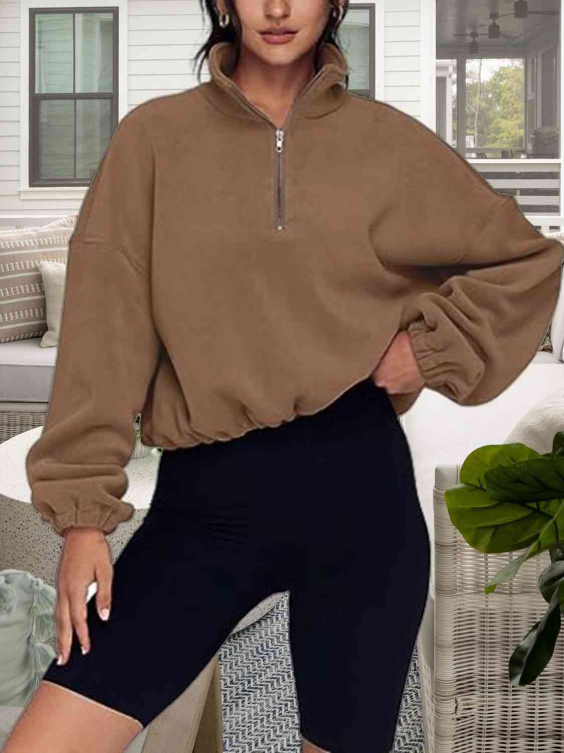 Half-Zip Collared Drop Shoulder Sweatshirt
