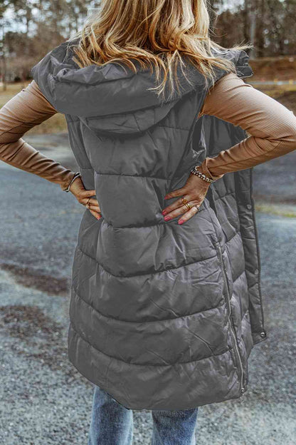 PREORDER Longline Hooded Sleeveless Puffer Vest