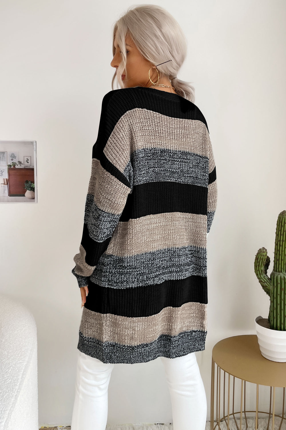 Black and white striped duster outlet cardigan