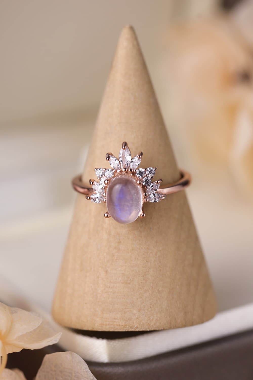 Natural Moonstone 18K Rose Gold-Plated 925 Sterling Silver Ring