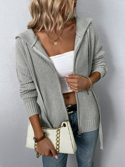 Zip-Up Detail Hooded Cardigan