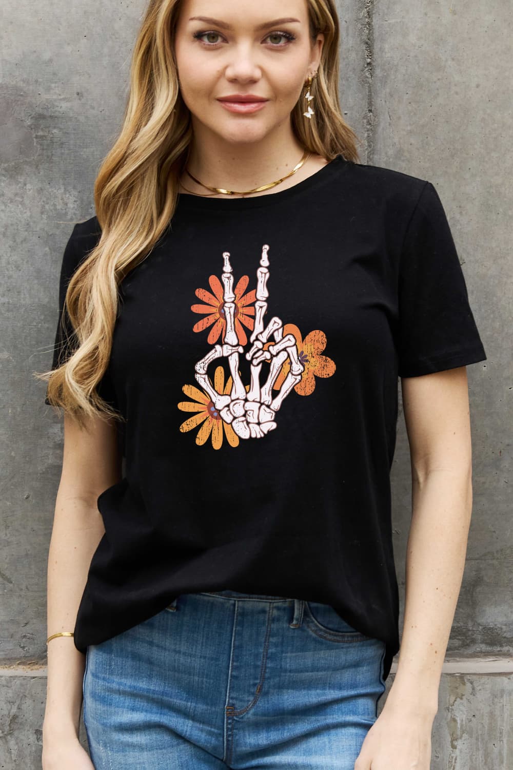 Simply Love Skeleton Hand Graphic Cotton Tee