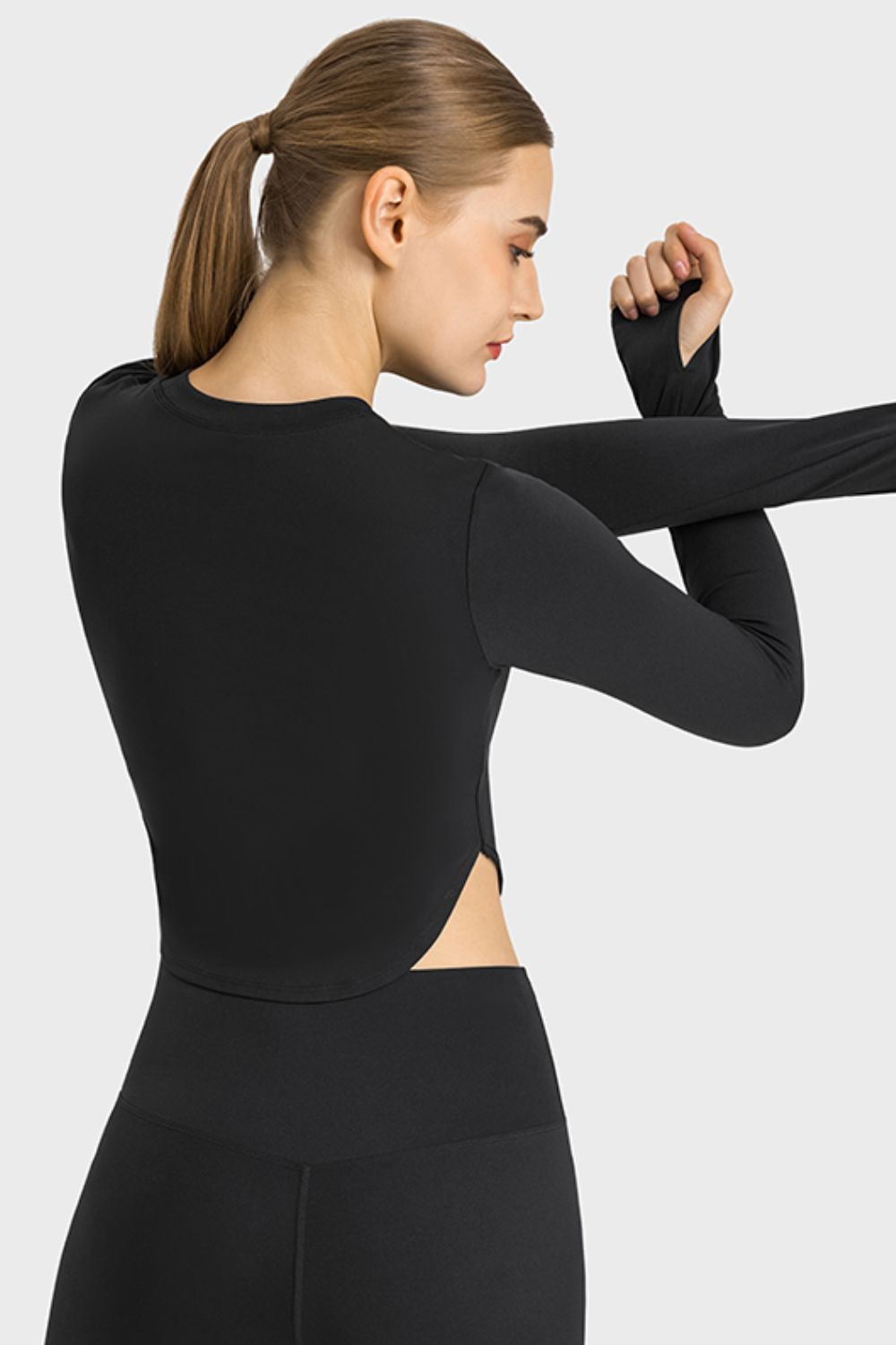 Side Slit Long Sleeve Round Neck Crop Top – The Nest On Main