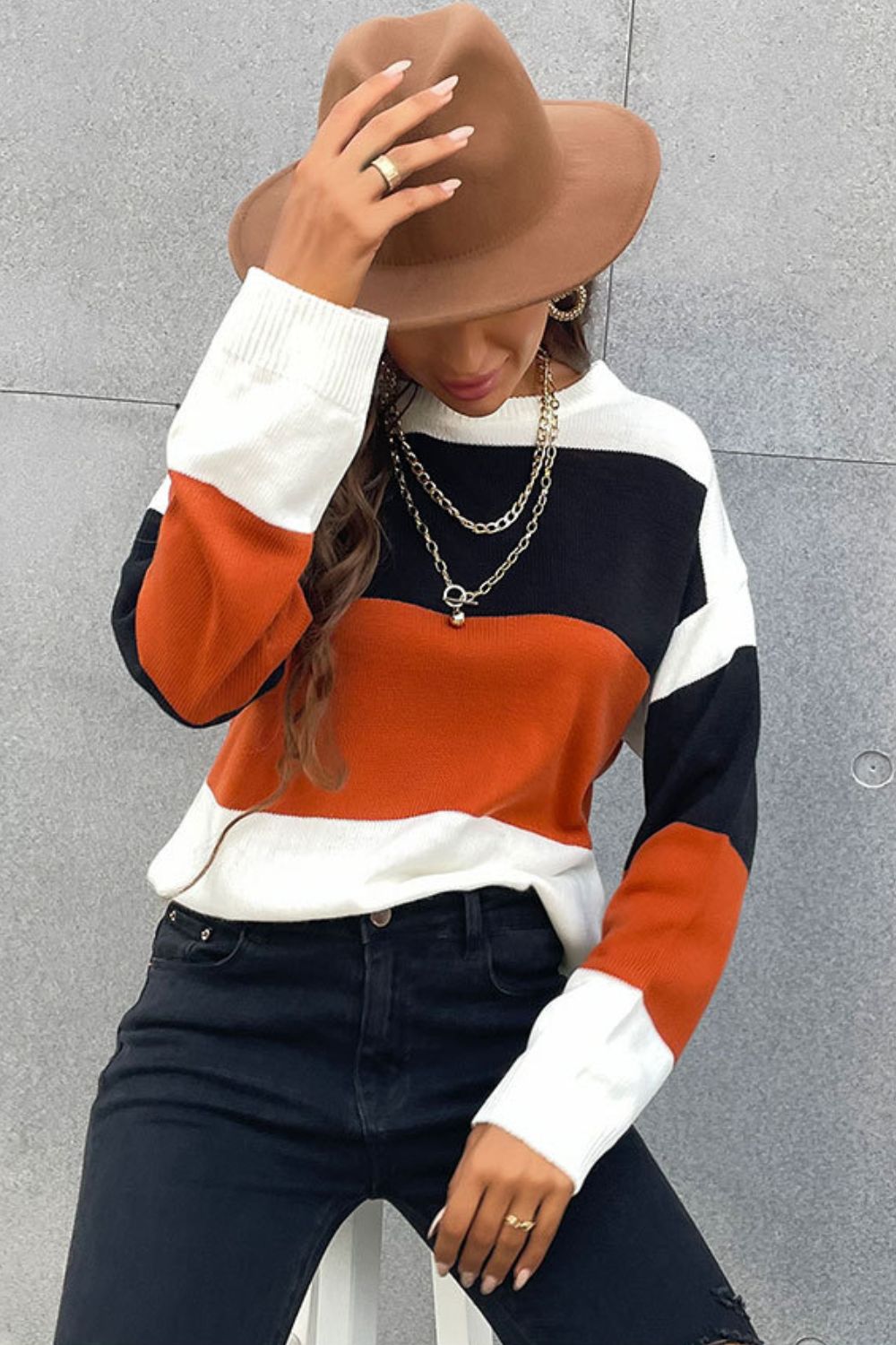 Fall color block clearance sweater