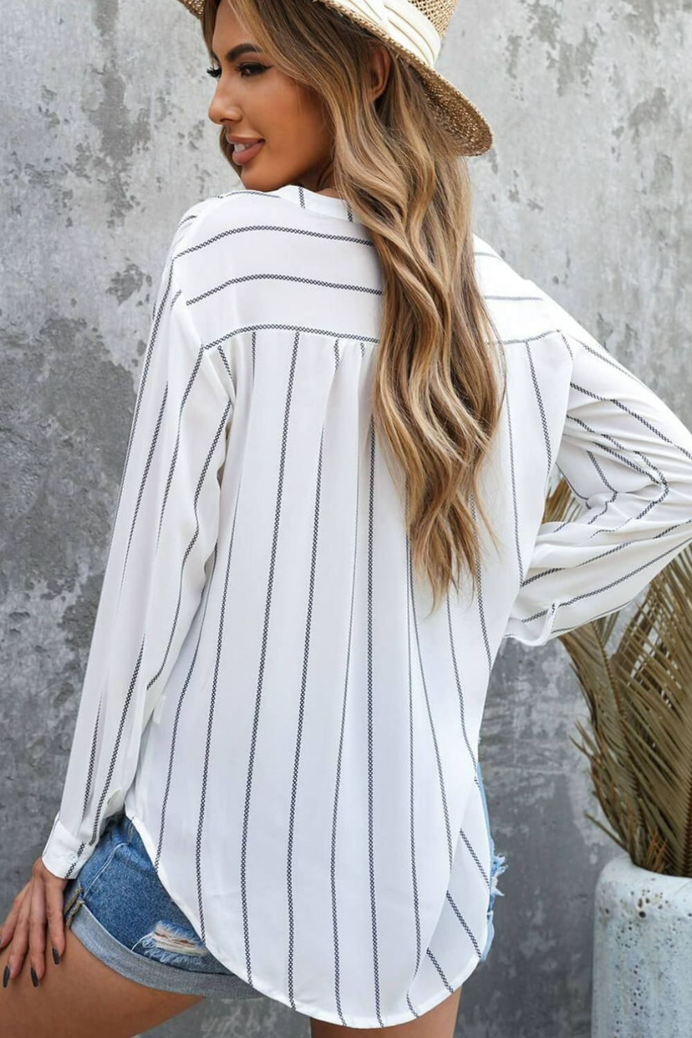 Black and white 2024 striped high low shirt