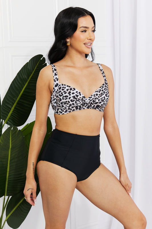 Take A Dip Twist High-Rise Swimsuit Bikini in Leopard