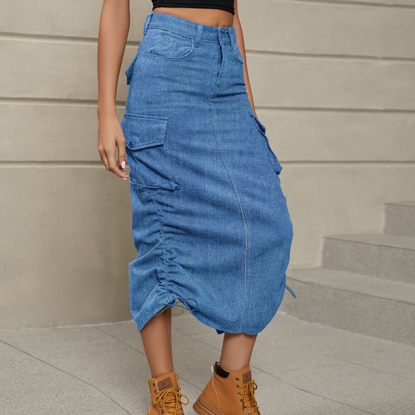 Aysha Cutout Blue Denim Midi Skirt – Beginning Boutique