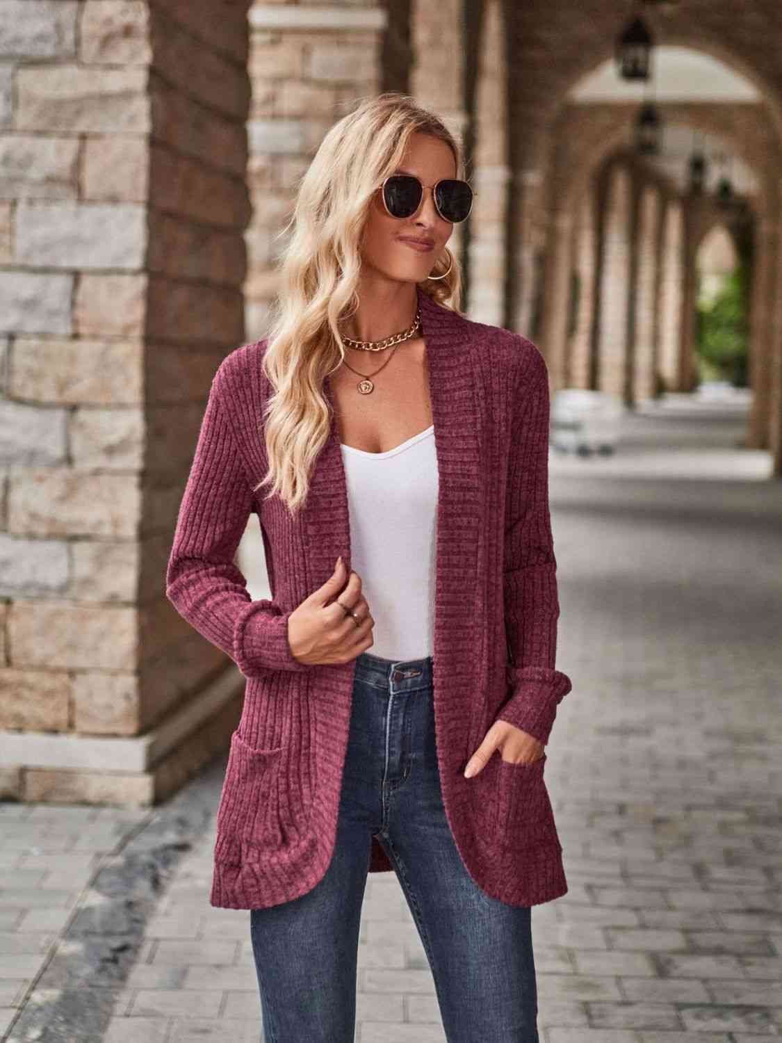 Burgundy open deals front cardigan