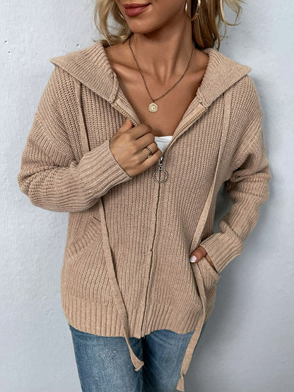 Zip-Up Detail Hooded Cardigan