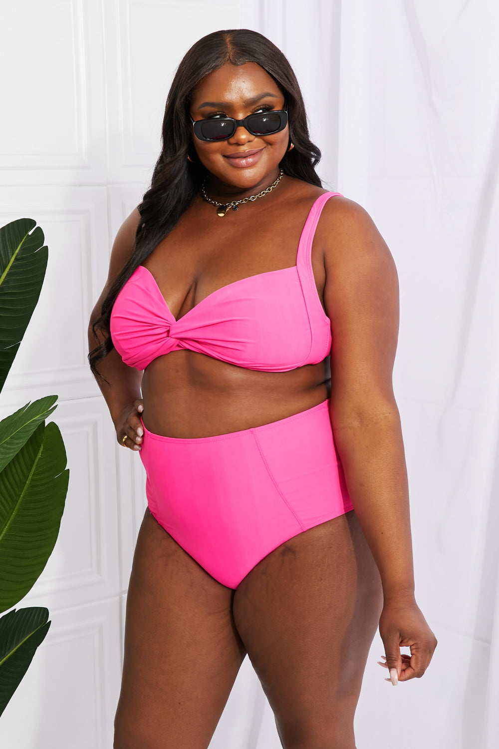 Take A Dip Twist High-Rise Swimsuit Bikini in Pink
