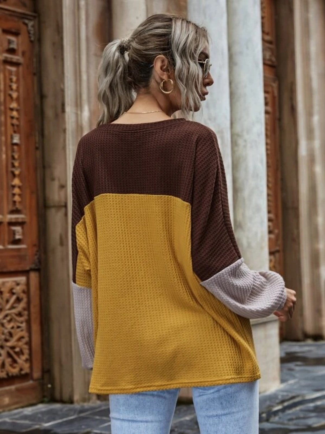 Colour block best sale waffle knit pullover