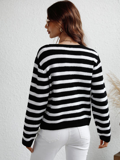 Striped Button Front Cardigan