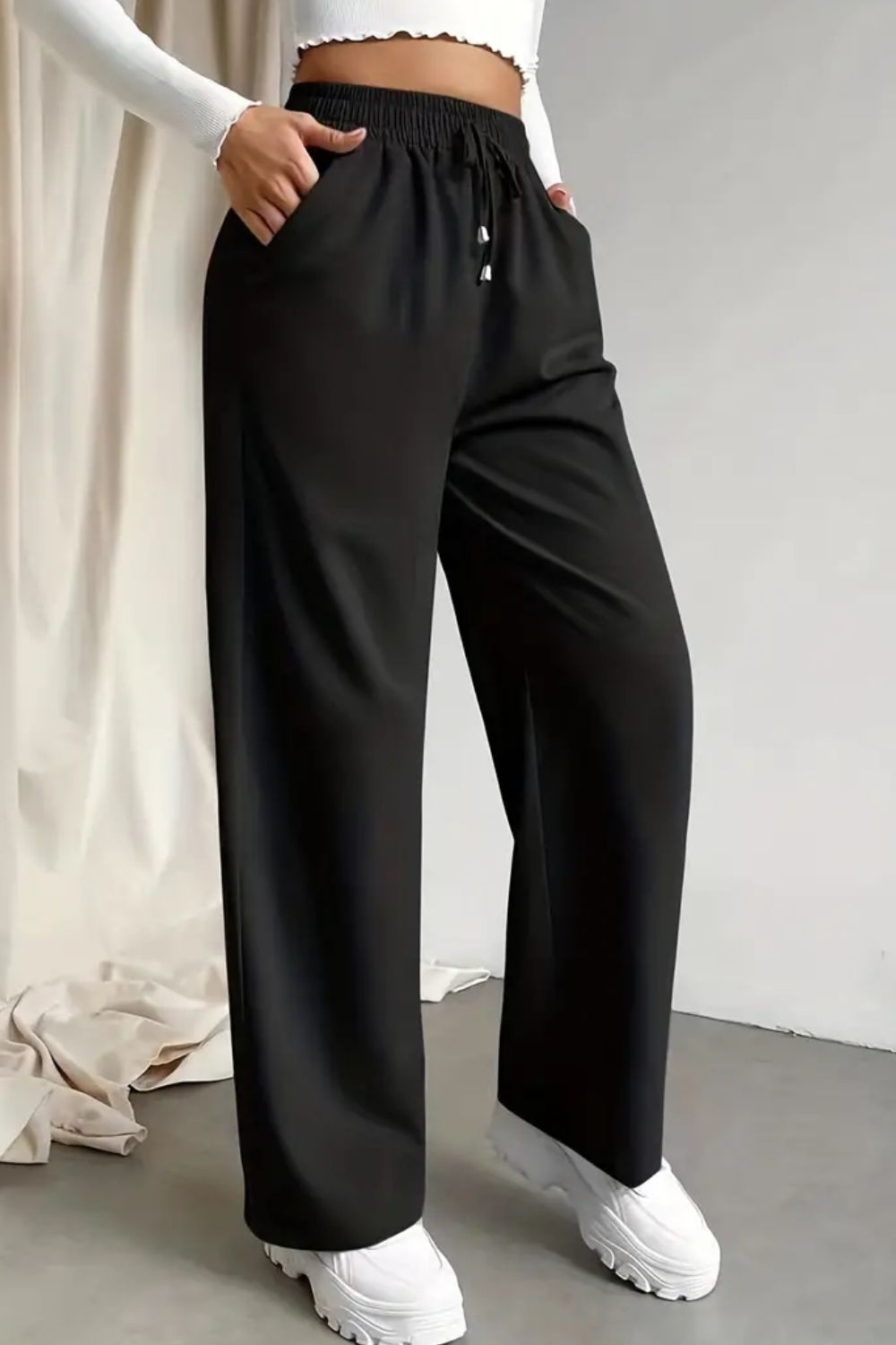 Tied Straight Leg Pants with Pockets