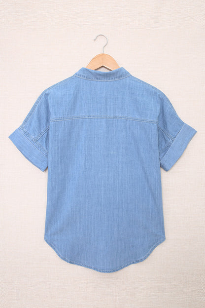 Button Front Collared Short Sleeve Shirt