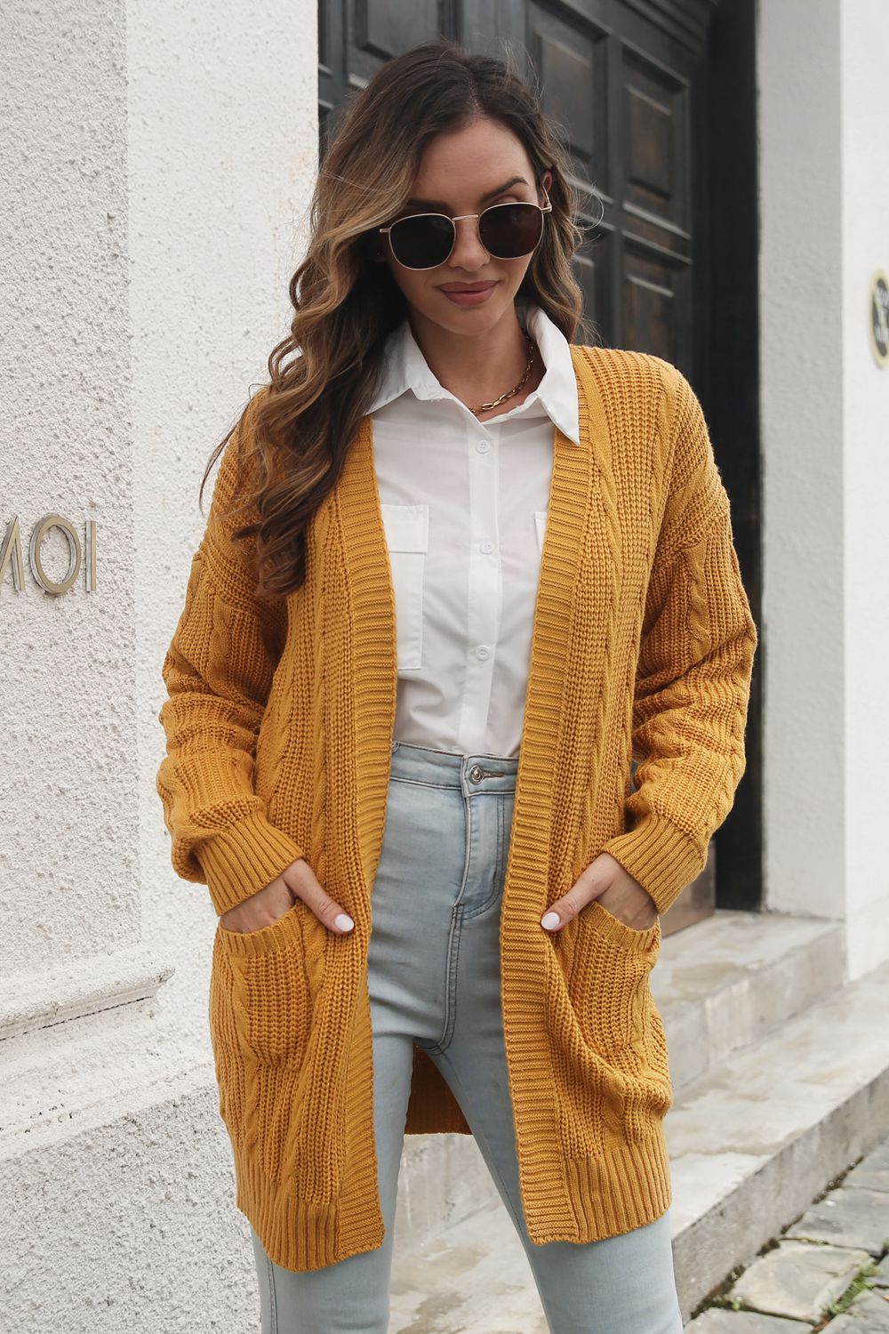 Yellow cardigan with on sale pockets