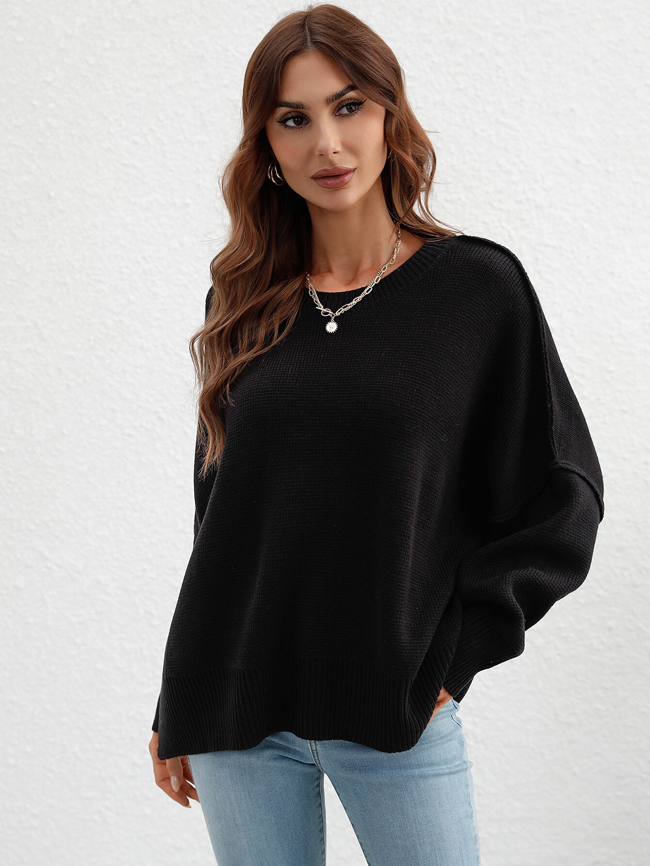 Exposed shoulder sweater sale