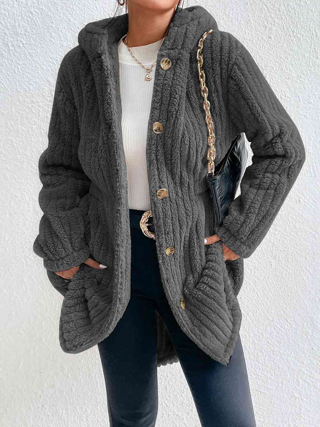 Button Down Hooded Coat