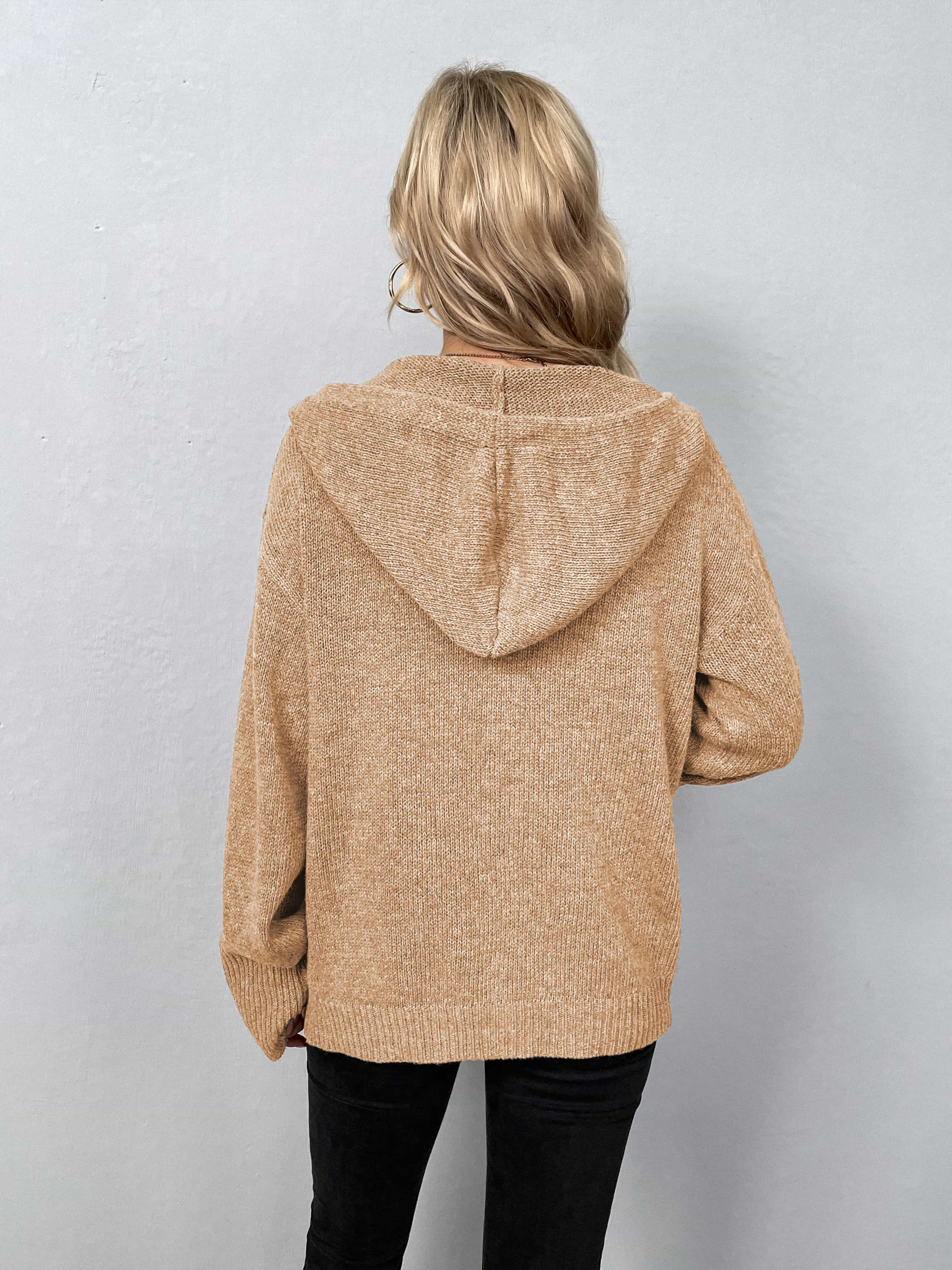 Button Down Long Sleeve Hooded Sweater