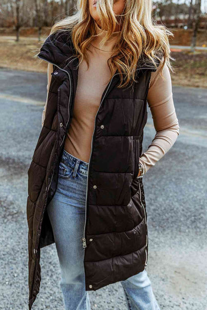 PREORDER Longline Hooded Sleeveless Puffer Vest