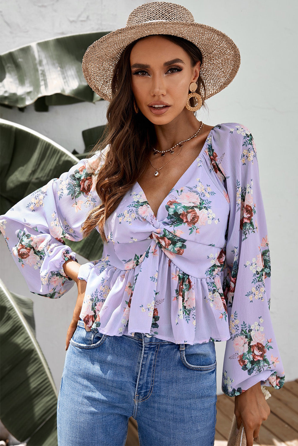 Floral Twisted Peplum Blouse