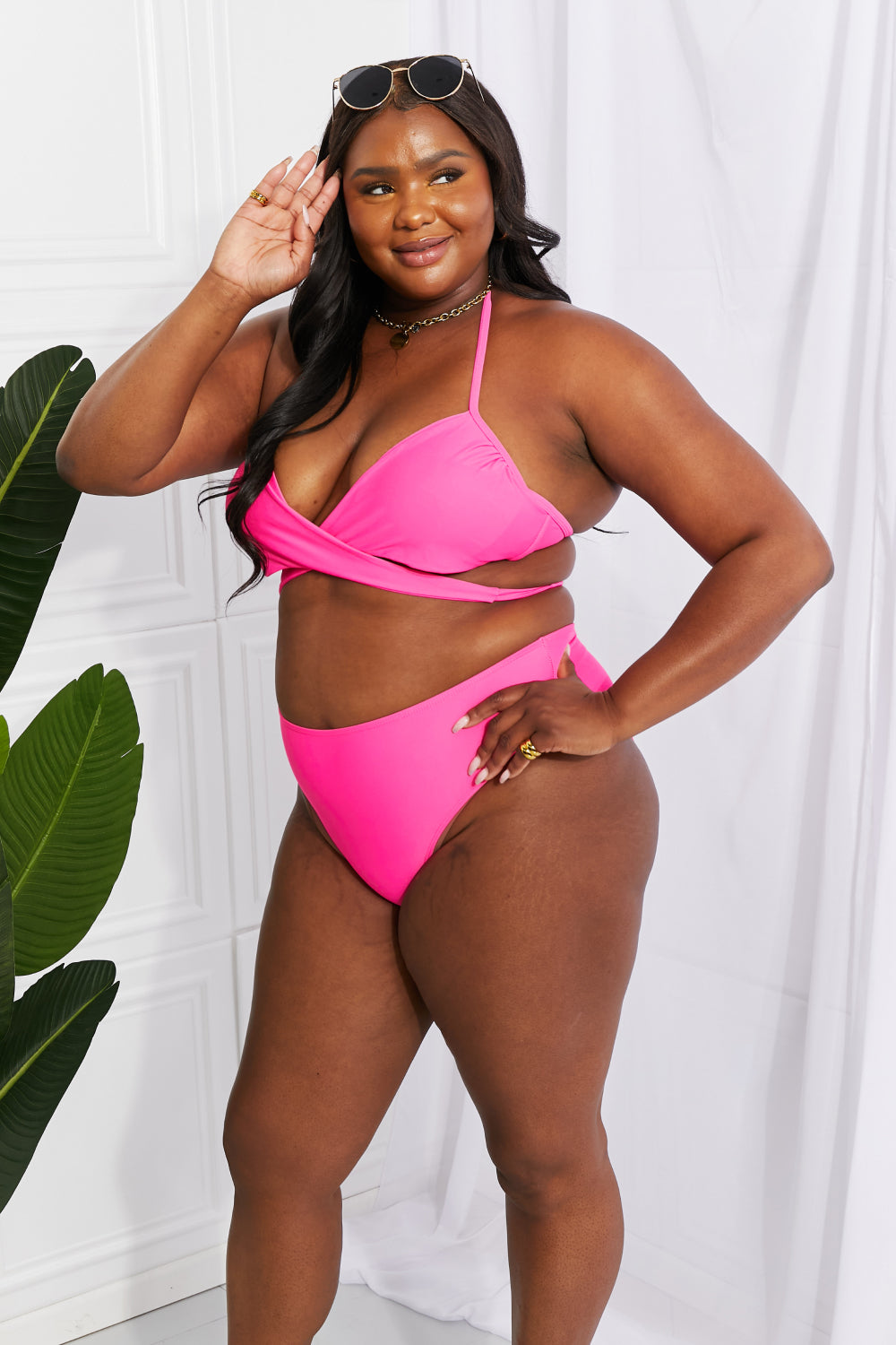 Summer Splash Halter Swimsuit Bikini Set in Pink
