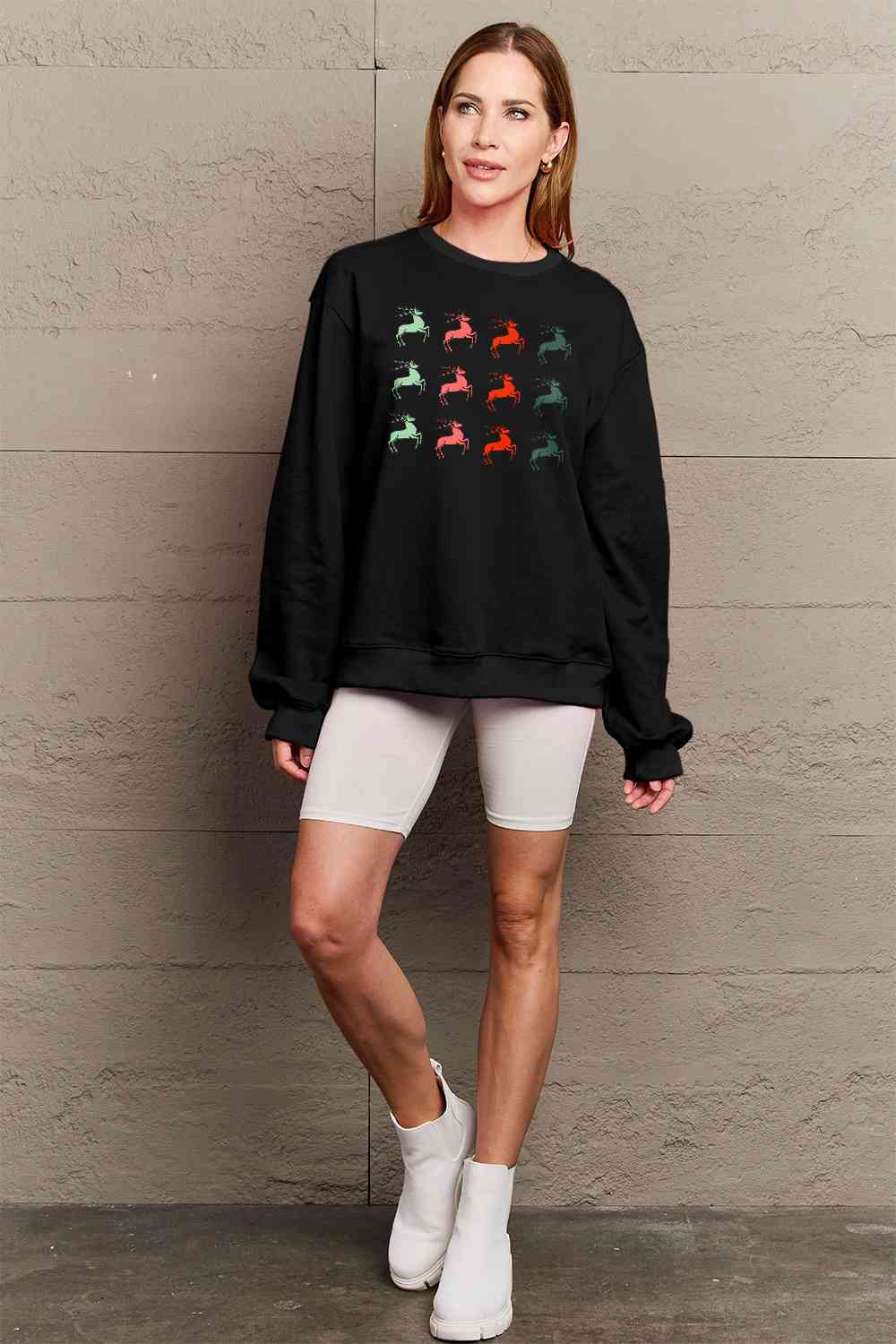 Graphic Long Sleeve Reindeer Sweatshirt