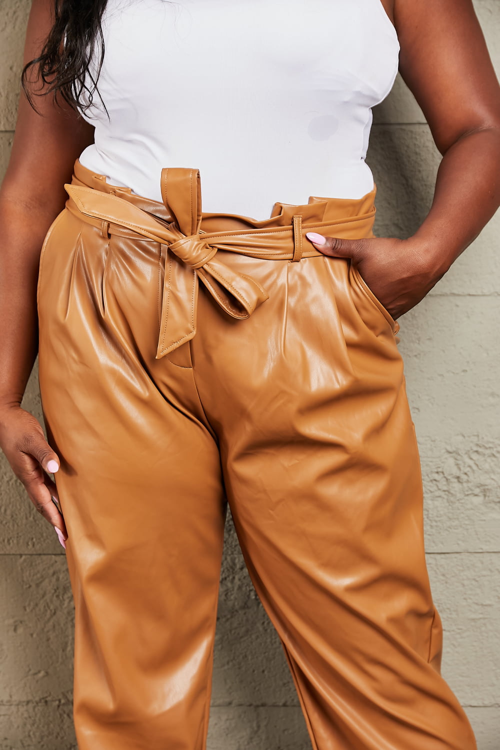 Powerful You Faux Leather Paperbag Waist Pants