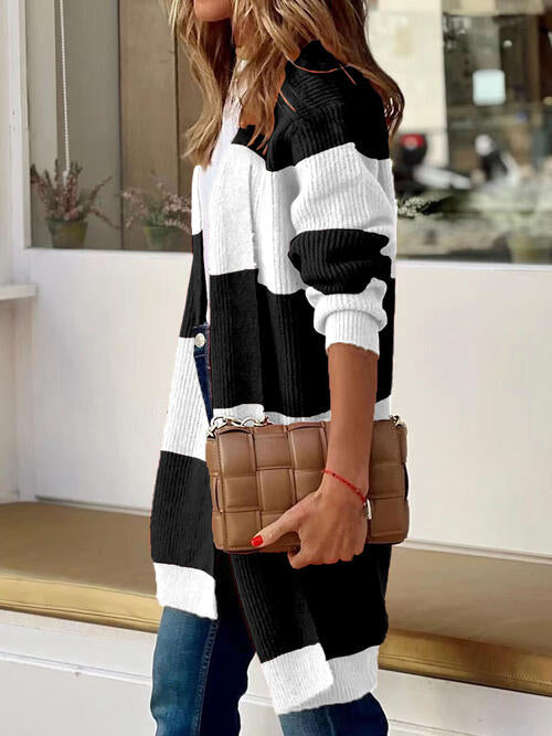 Contrast Open Front Long Sleeve Cardigan