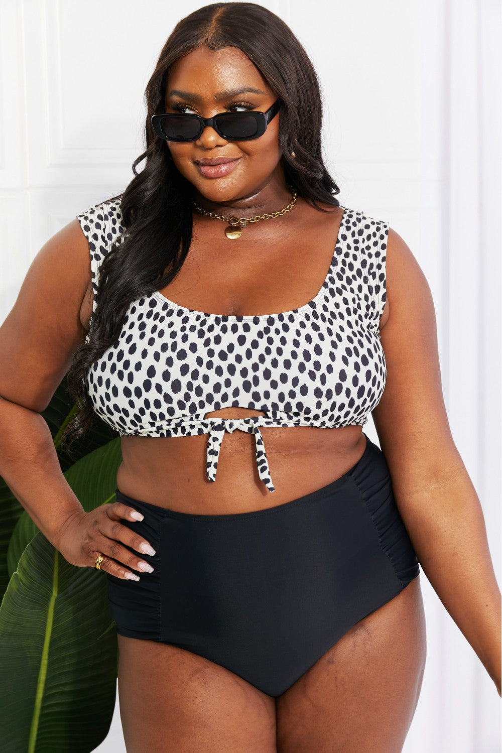Sanibel Crop Swim Top and Ruched Bottoms Swimsuit in Black