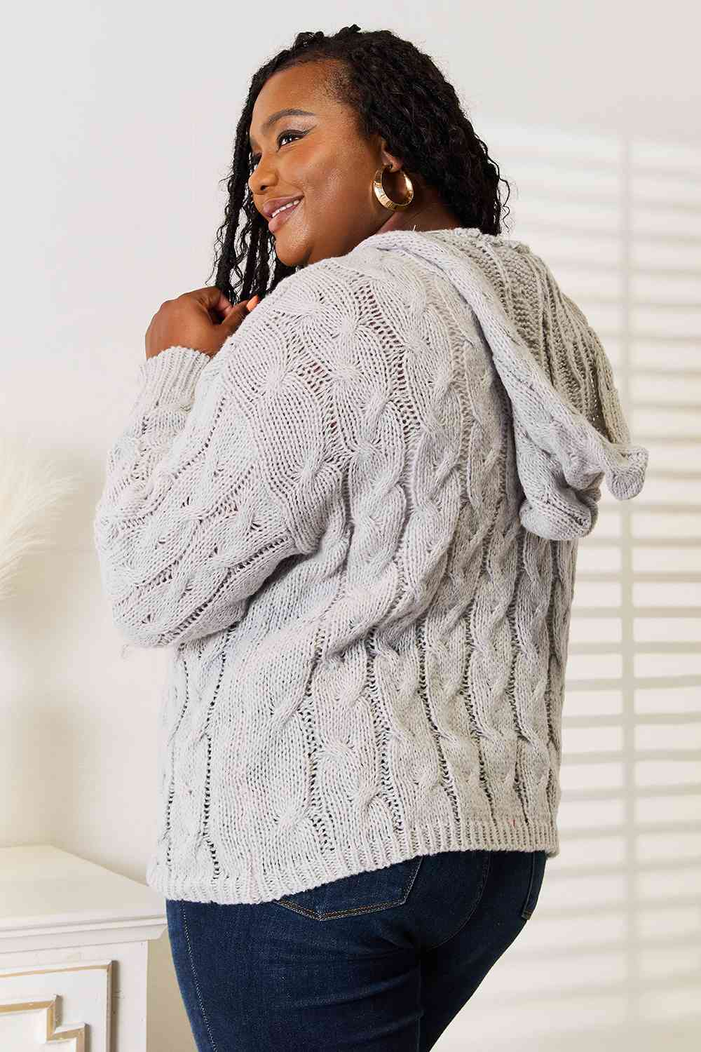 Knit hooded sweater sale