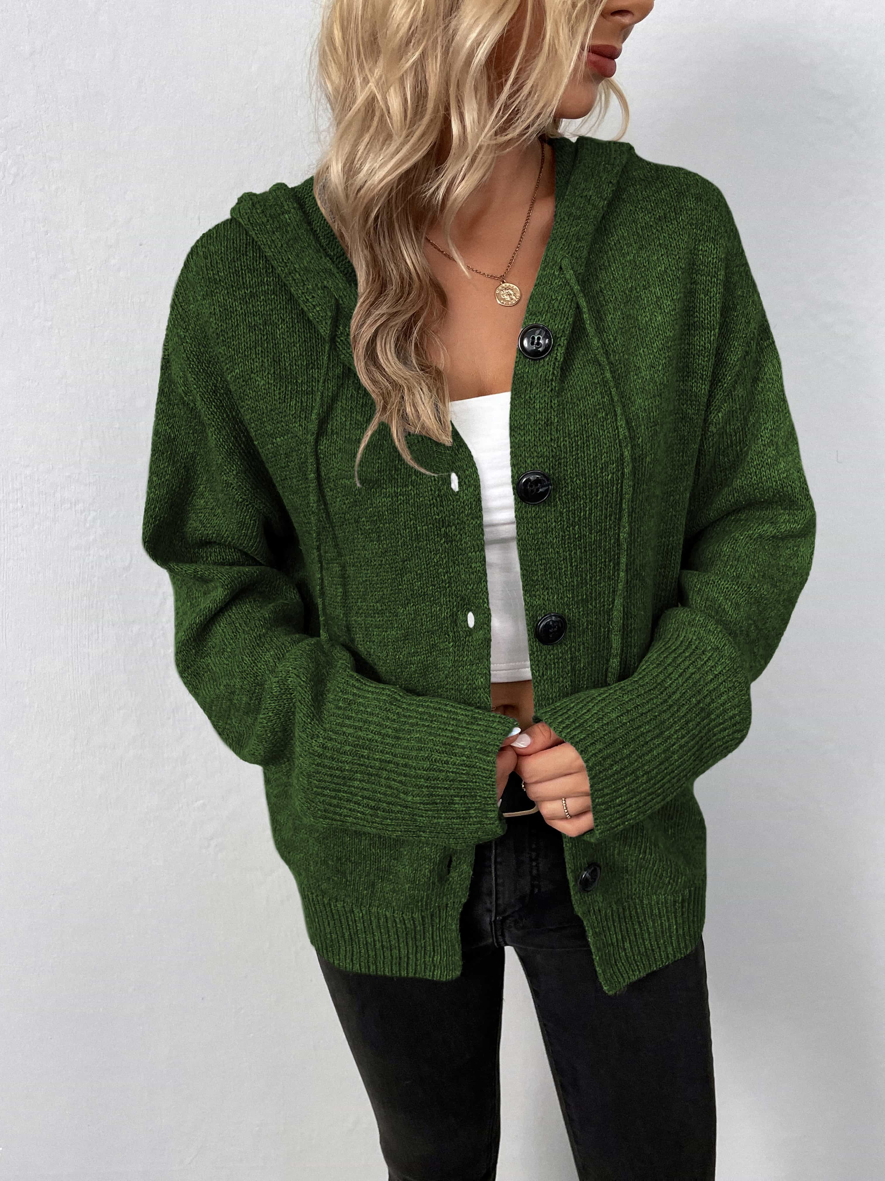 New button down discount hooded knitted cardigan