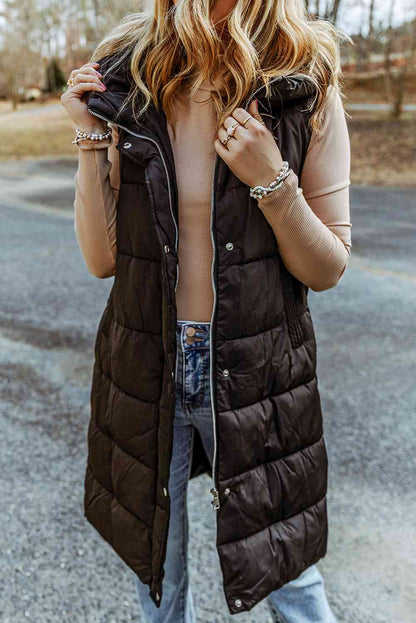 PREORDER Longline Hooded Sleeveless Puffer Vest