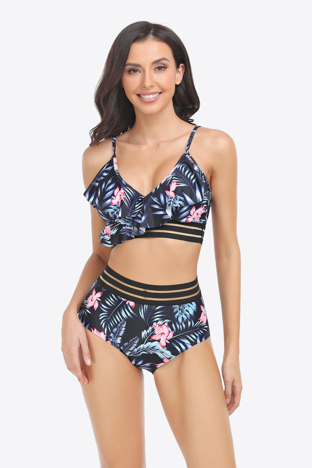 Ruffled Plunge Bikini Swimsuit Set