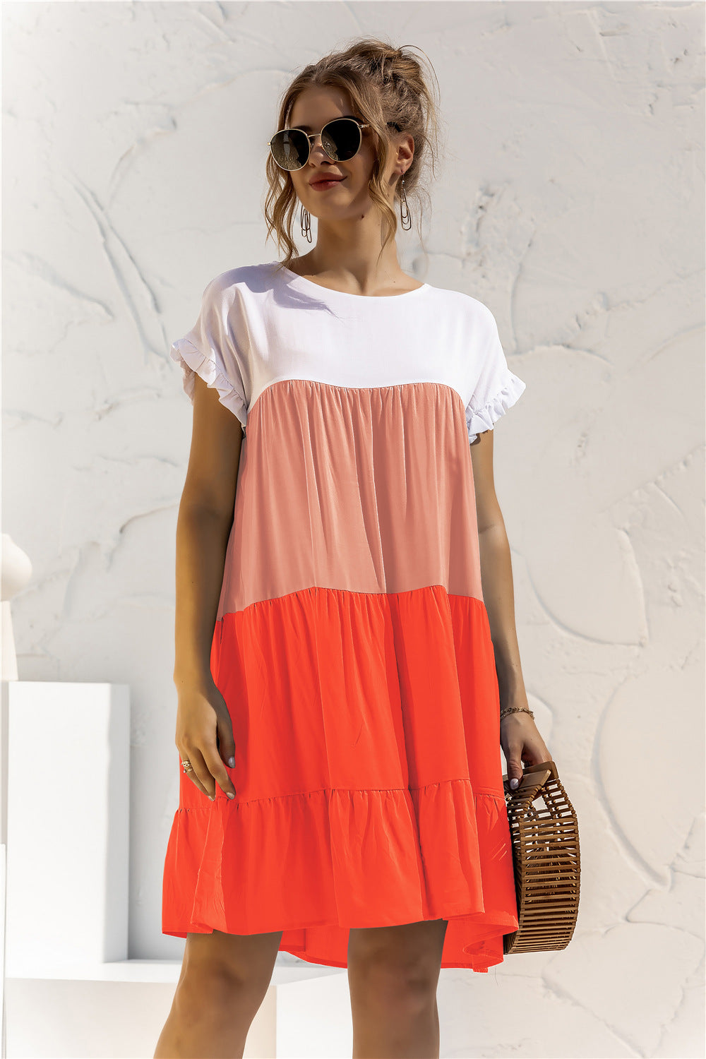 Color block frill outlet ruffle hem dress