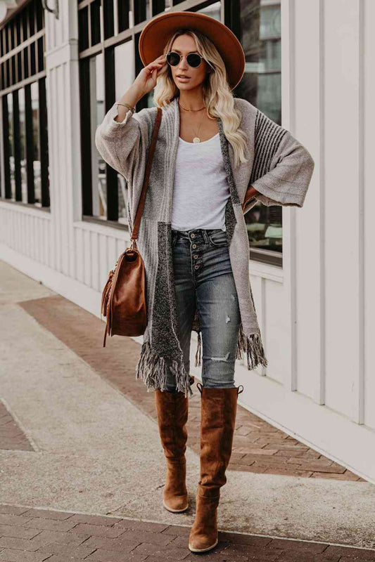 Fringe Hem Open Front Cardigan
