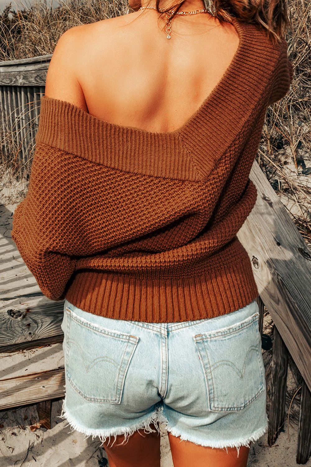 V neck sweater off on sale shoulder