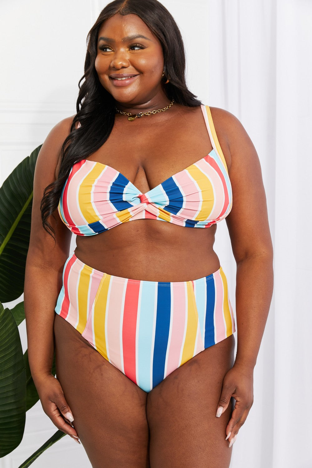 Take A Dip Twist High Rise Swimsuit Bikini in Stripe The Nest On